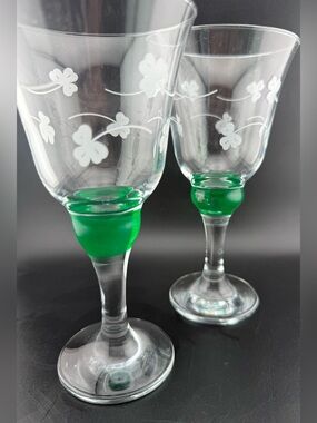 2 EAMON 8oz Etched 🍀 shamrock ☘️ glasses. 7.25”H